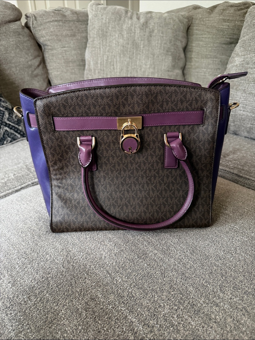 Michael Kors Purple & Brown Signature Purse with Purple Trim and Accents